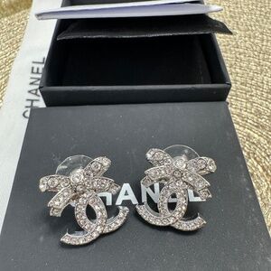 Chanel silver crystal earrings